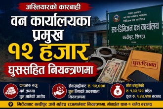 वन कार्यालयका प्रमुख १२ हजार घुससहित नियन्त्रणमा, स्रोत नखुलेको १ लाख ३३ हजार रुपैयाँ पनि बरामद