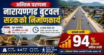 साढे तीन वर्षमा सक्ने लक्ष्य, सात वर्षपछि अन्तिम चरणमा बुटवल–नारायणगढ सडक विस्तार